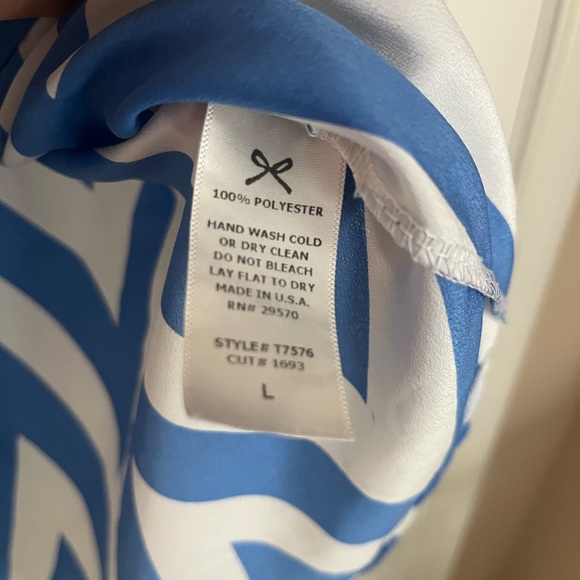 Boutique Chevron V-Neck Blue and White Women's Top - Picture 4 of 5